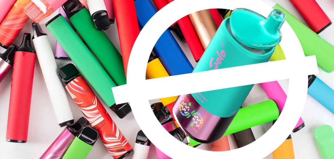 Disposable Vaping Ban UK Blog Post Banner showing disposables in a banned symbol